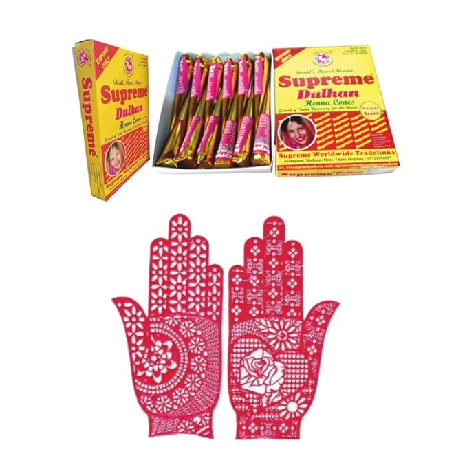 Henna Cone 12 Pcs + Temporary Tattoo Stencils Medium Both Set Combo Pack