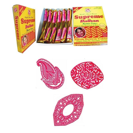 Henna Cone Pcs 12 +Temporary Tattoo Stencils Small Both Set Combo Pack