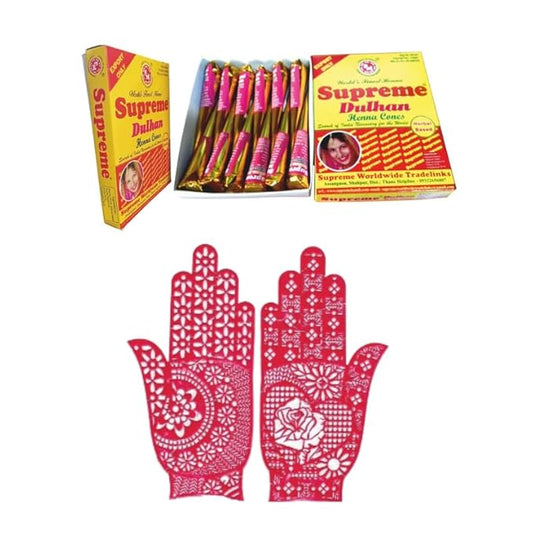 Henna Cone 12 Pcs + Temporary Tattoo Stencils Medium Both Set Combo Pack