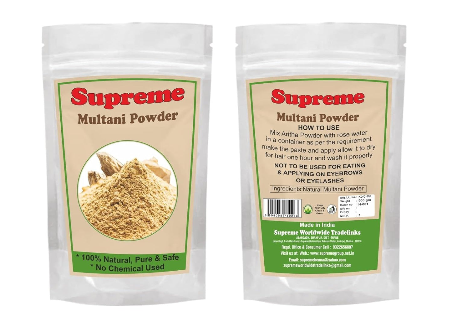 Supreme Dulhan Multani mitti 500 gm (Fuller's Earth/Calcium Bentonite Clay) for Face Pack And Hair Pack