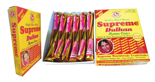 Supreme Dulhan Heena Cone 12 pcs Bridal Mehndi Cones Natural Mehendi Cone for Wedding, Hand Designing, Reddish Brown Color Long Lasting Niddle Cones